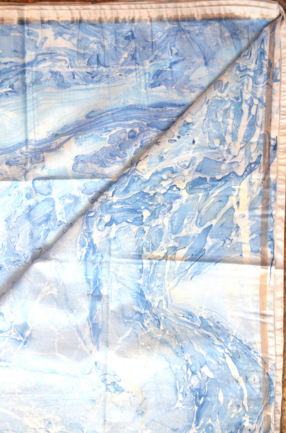 White Marble Print Vegan Silk Handloom Saree