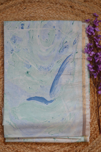 White Marble Print Vegan Silk Handloom Saree