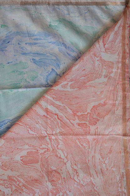 White Marble Print Vegan Silk Handloom Saree