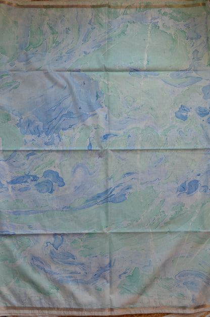 White Marble Print Vegan Silk Handloom Saree
