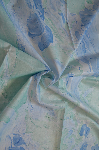 White Marble Print Vegan Silk Handloom Saree