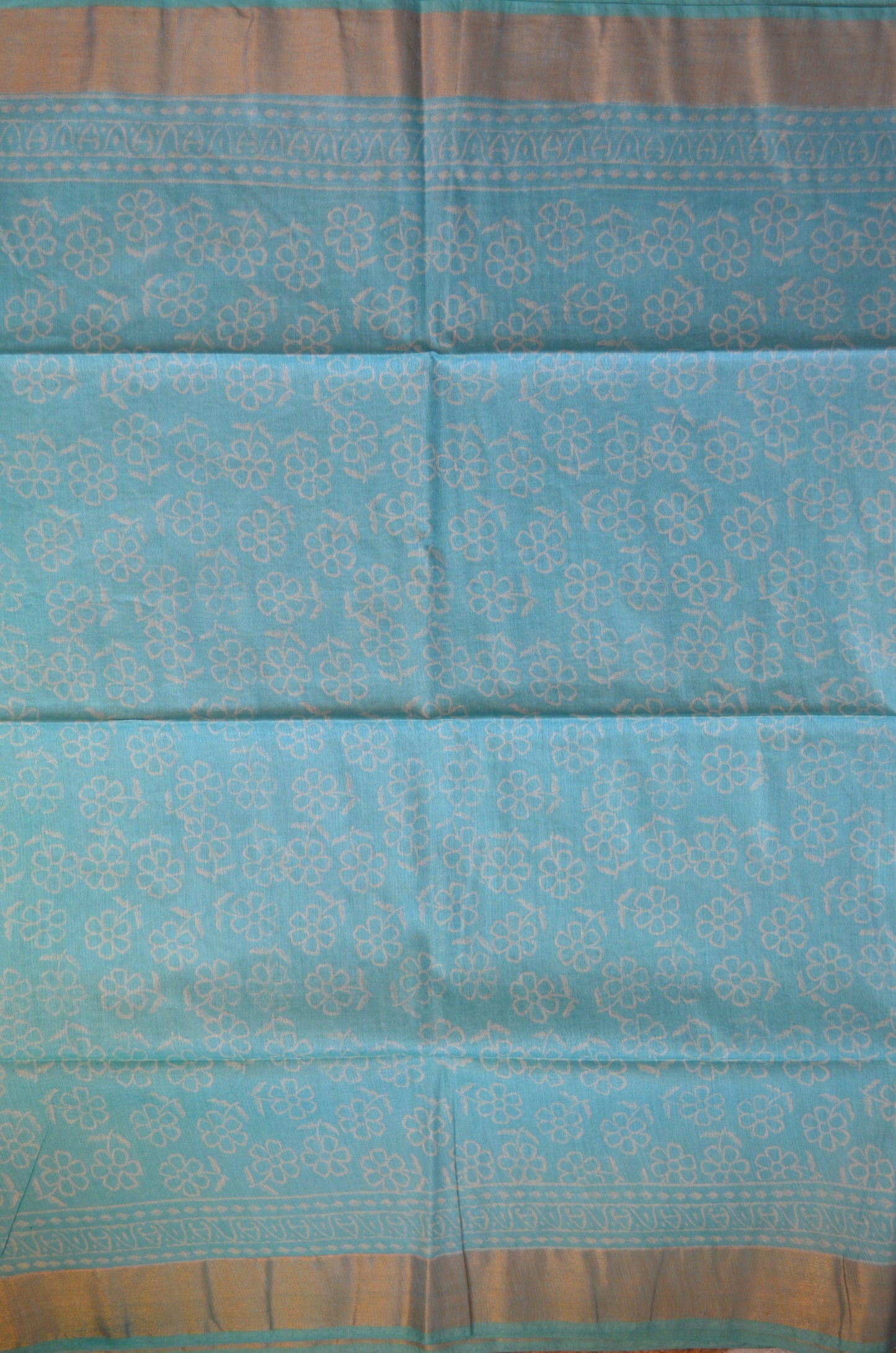 Cyan Magenta Bapta Print Vegan Silk Handloom Saree