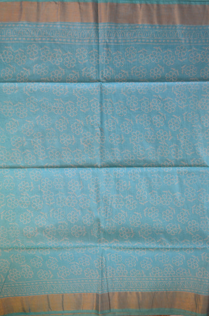 Cyan Magenta Bapta Print Vegan Silk Handloom Saree