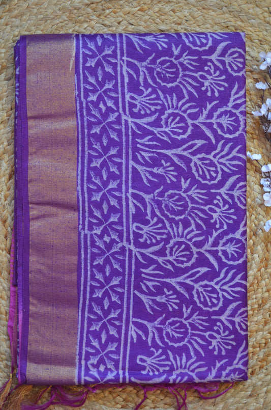 Purple Magenta Bapta Print Vegan Silk Handloom Saree