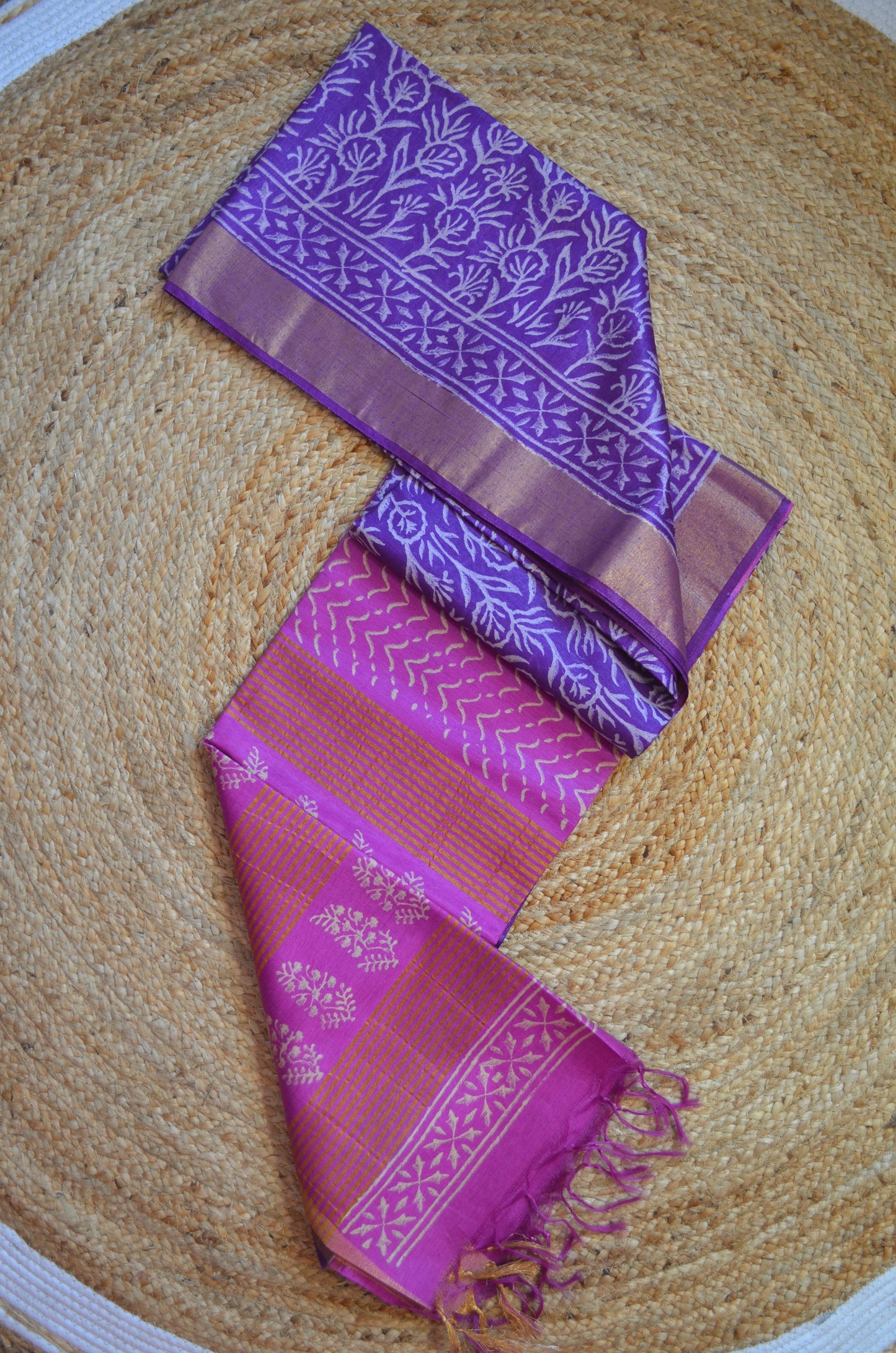 Purple Magenta Bapta Print Vegan Silk Handloom Saree