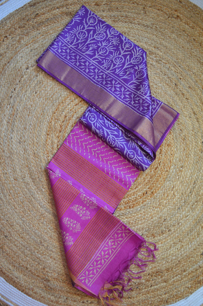 Purple Magenta Bapta Print Vegan Silk Handloom Saree
