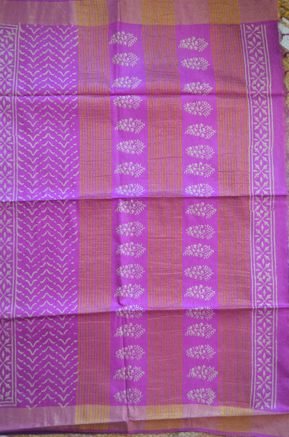 Purple Magenta Bapta Print Vegan Silk Handloom Saree