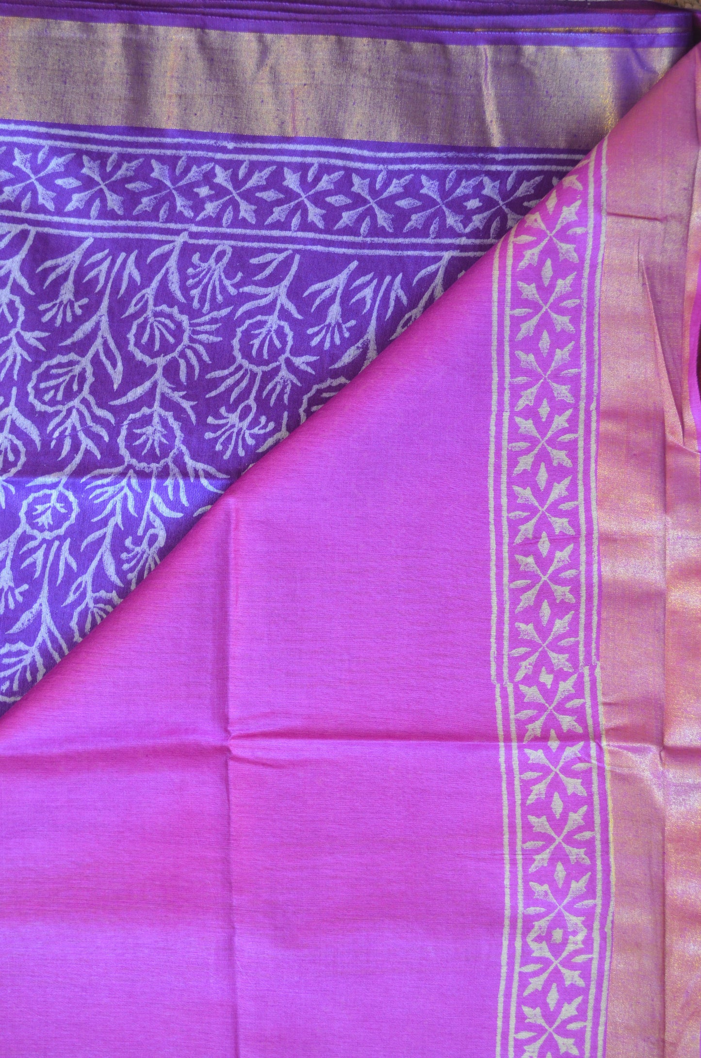 Purple Magenta Bapta Print Vegan Silk Handloom Saree