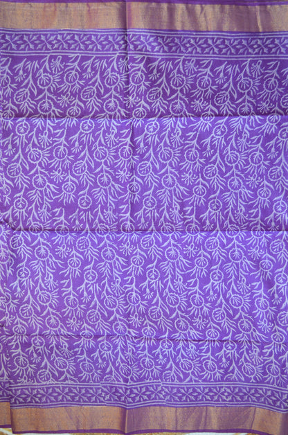 Purple Magenta Bapta Print Vegan Silk Handloom Saree
