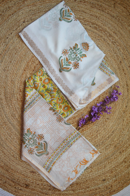 White Floral Print Vegan Silk Handloom Saree