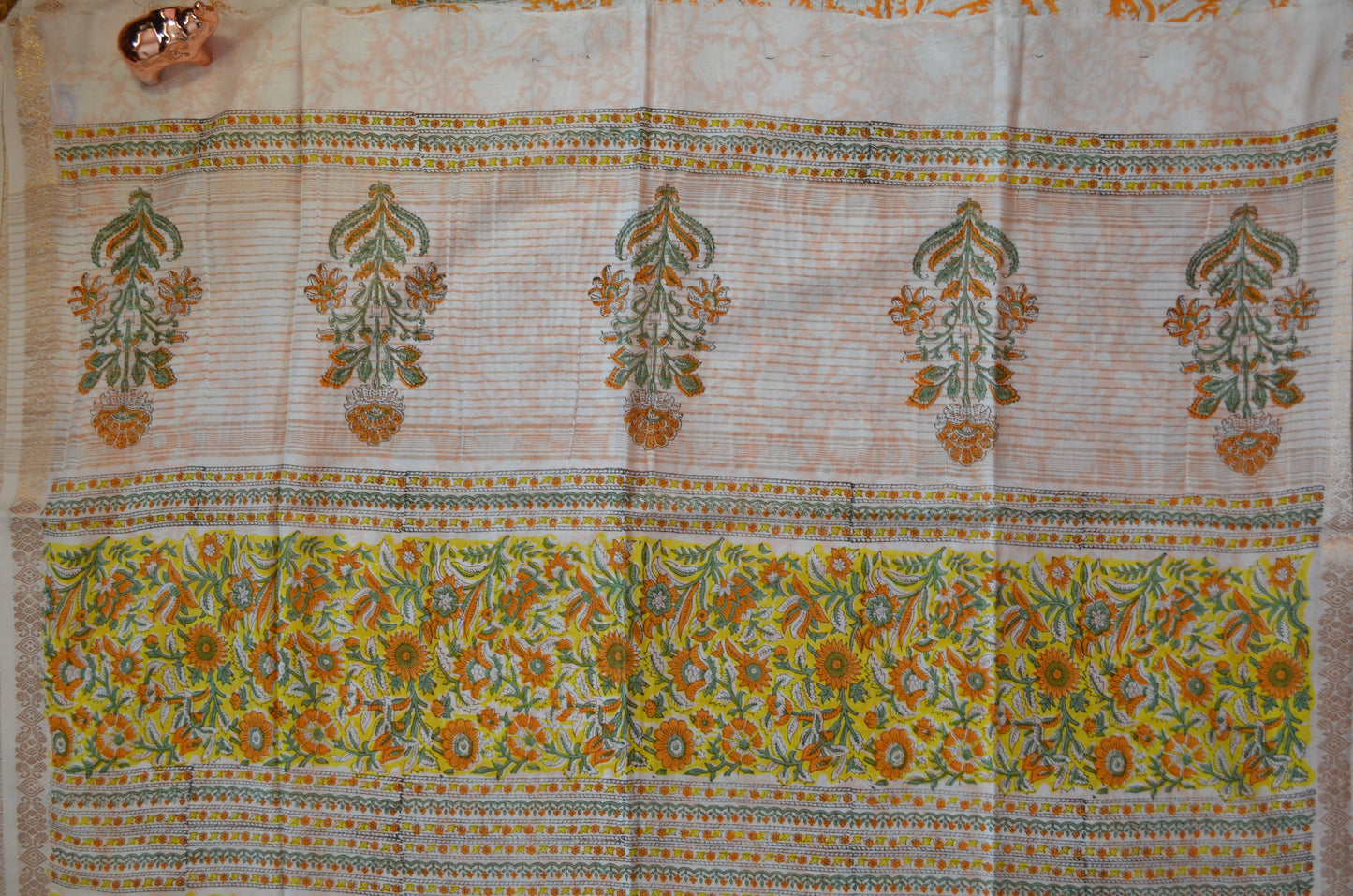 White Floral Print Vegan Silk Handloom Saree