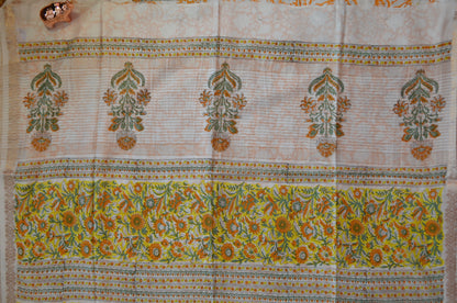 White Floral Print Vegan Silk Handloom Saree