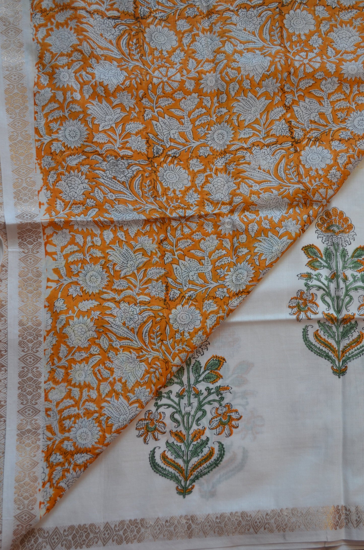 White Floral Print Vegan Silk Handloom Saree