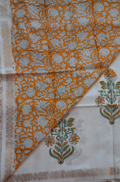 White Floral Print Vegan Silk Handloom Saree