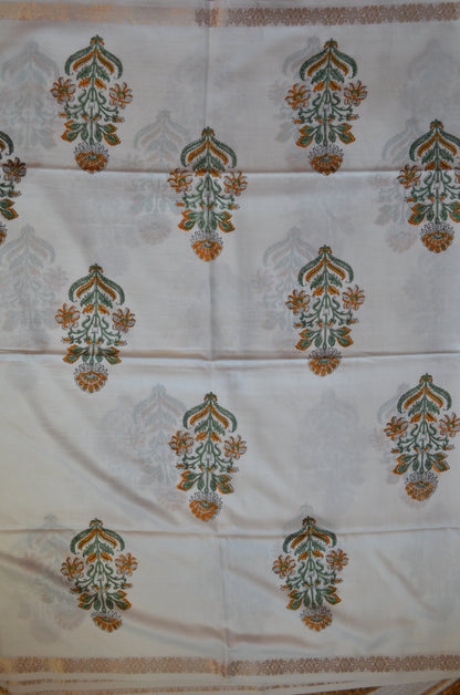 White Floral Print Vegan Silk Handloom Saree