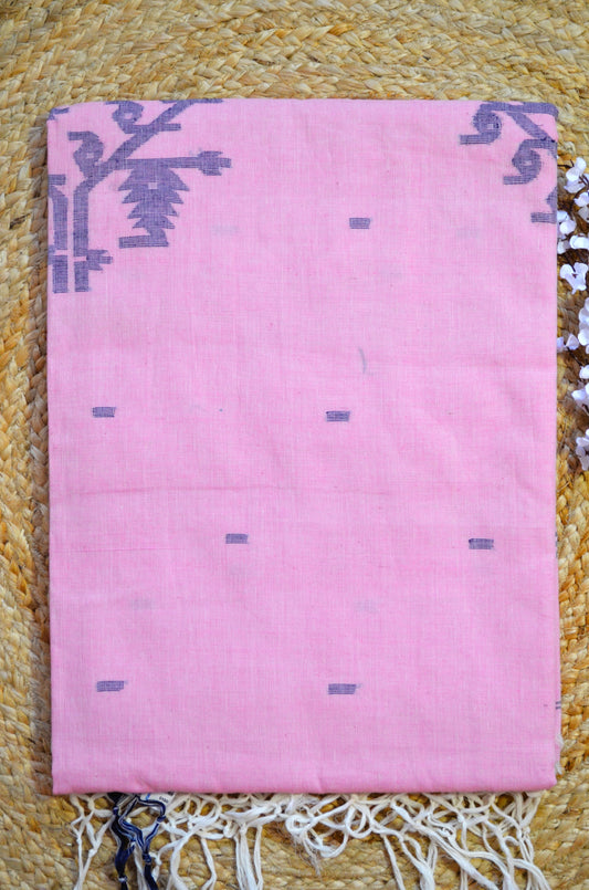 Pink Buttery Mul Cotton Bengal Jamdani Handloom Saree