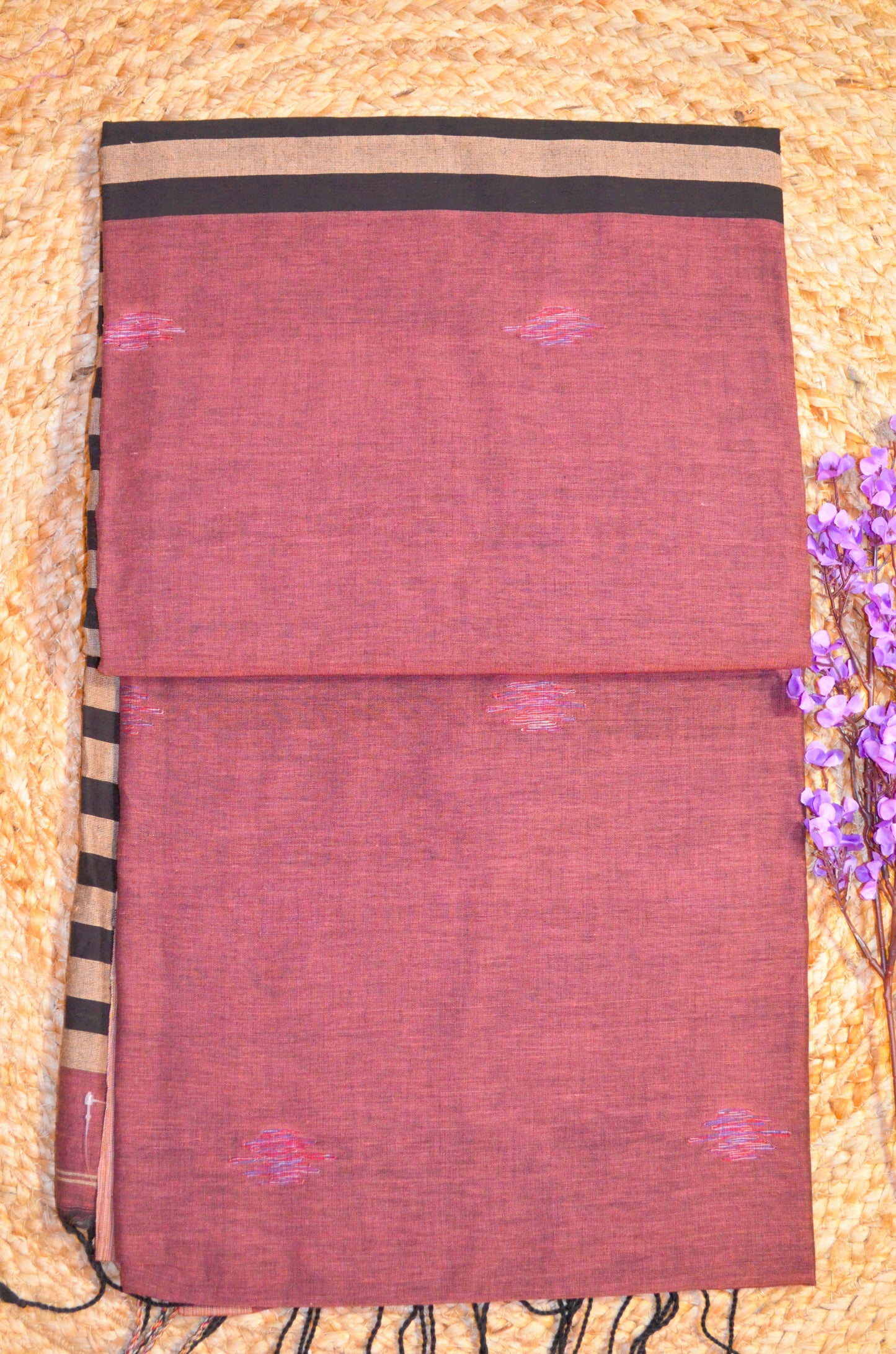 Maroon Buttery Mul Cotton Bengal Muslin Handloom Saree