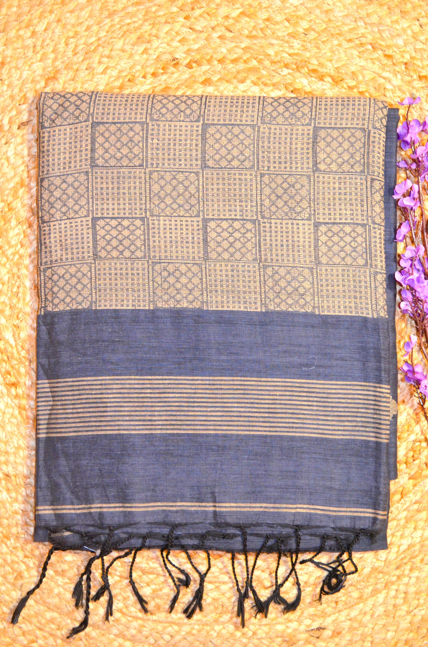 Dark Steel Buttery Mul Cotton Bengal Muslin Ghicha Handloom Saree