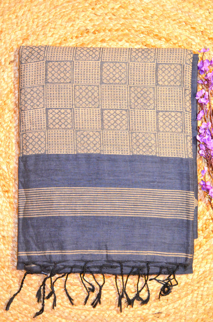 Dark Steel Buttery Mul Cotton Bengal Muslin Ghicha Handloom Saree