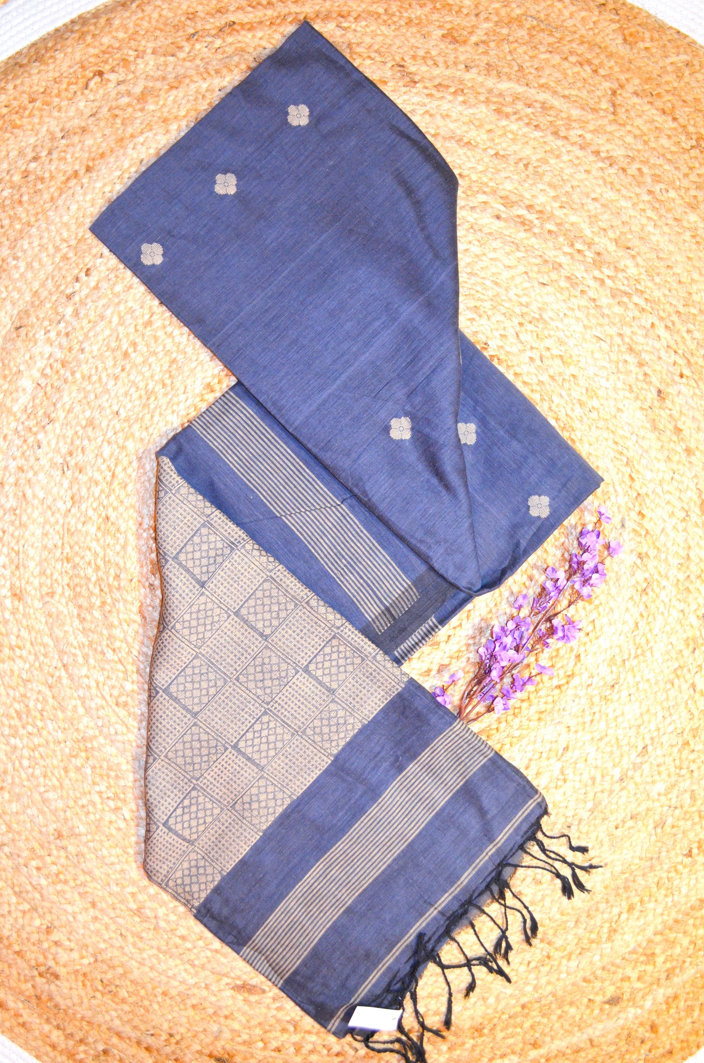 Dark Steel Buttery Mul Cotton Bengal Muslin Ghicha Handloom Saree
