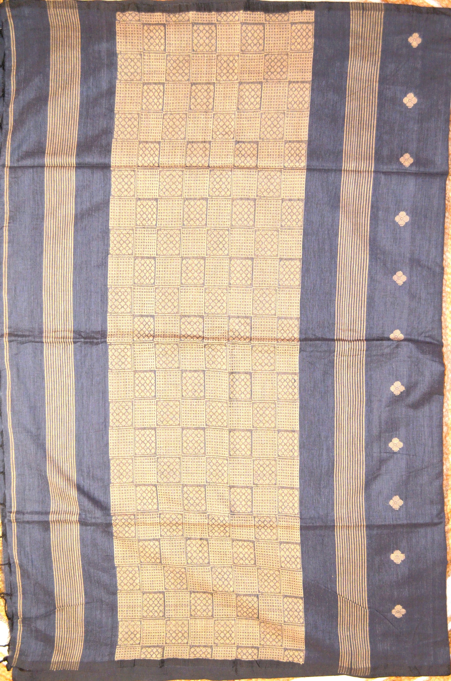 Dark Steel Buttery Mul Cotton Bengal Muslin Ghicha Handloom Saree
