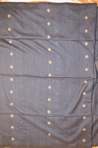 Dark Steel Buttery Mul Cotton Bengal Muslin Ghicha Handloom Saree