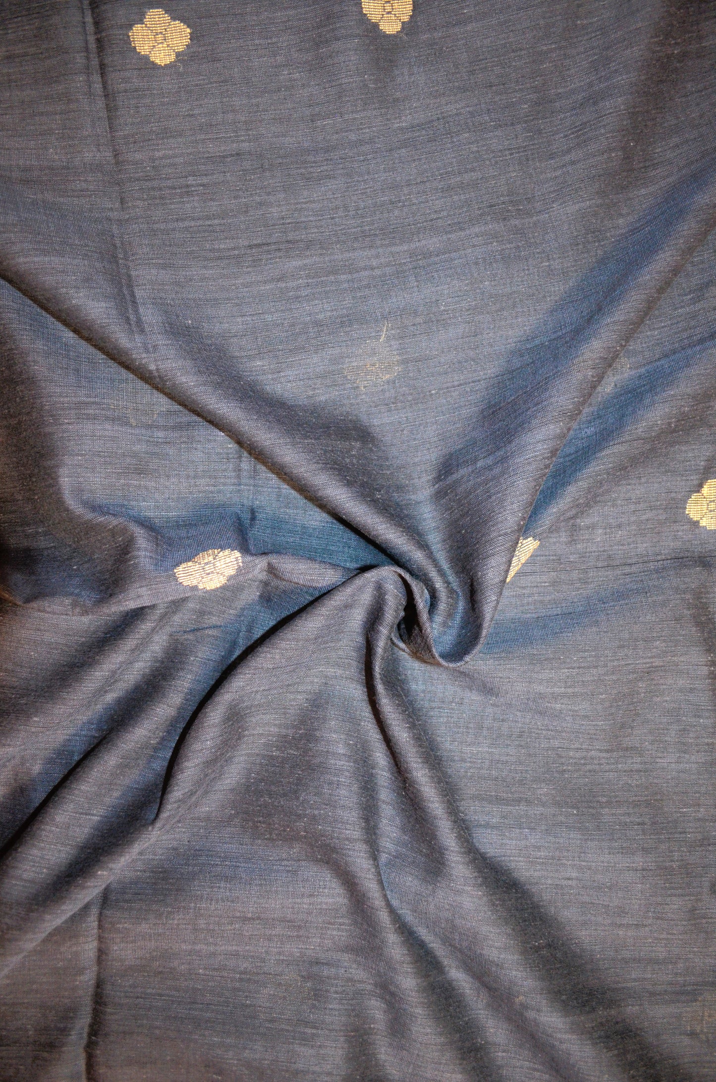 Dark Steel Buttery Mul Cotton Bengal Muslin Ghicha Handloom Saree