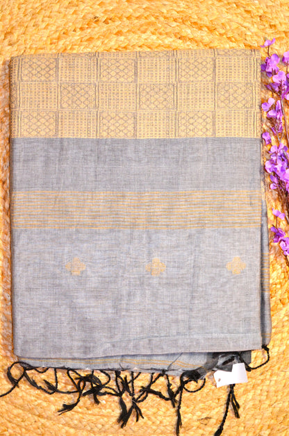 Grey Buttery Mul Cotton Bengal Muslin Ghicha Handloom Saree