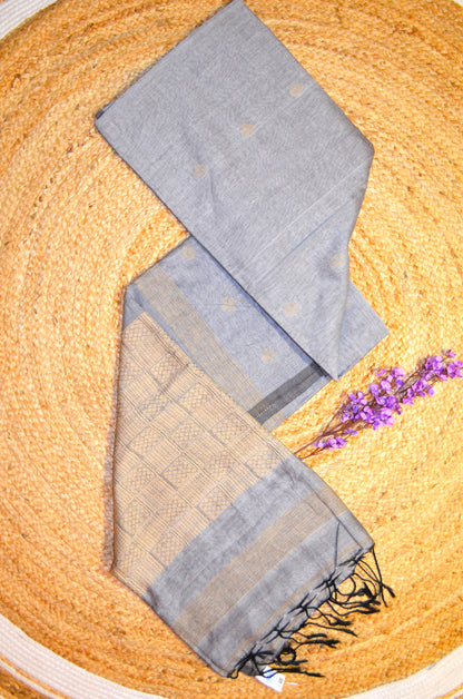 Grey Buttery Mul Cotton Bengal Muslin Ghicha Handloom Saree