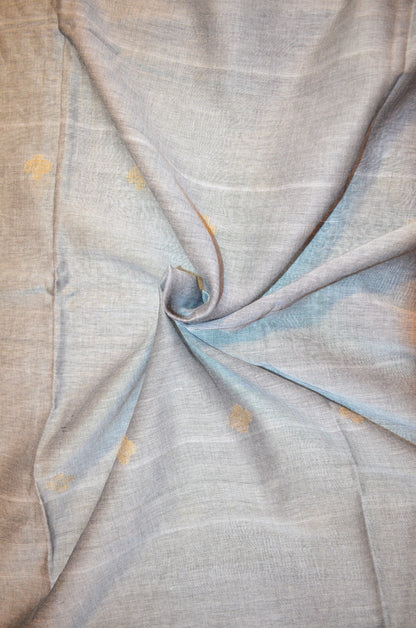 Grey Buttery Mul Cotton Bengal Muslin Ghicha Handloom Saree