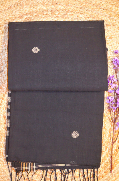 Black Buttery Mul Cotton Bengal Muslin Ghicha Handloom Saree