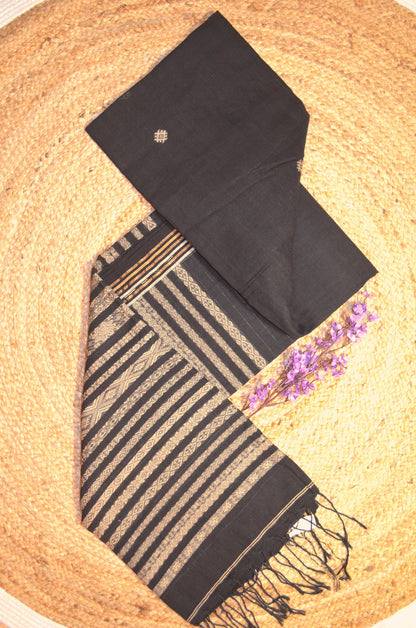 Black Buttery Mul Cotton Bengal Muslin Ghicha Handloom Saree