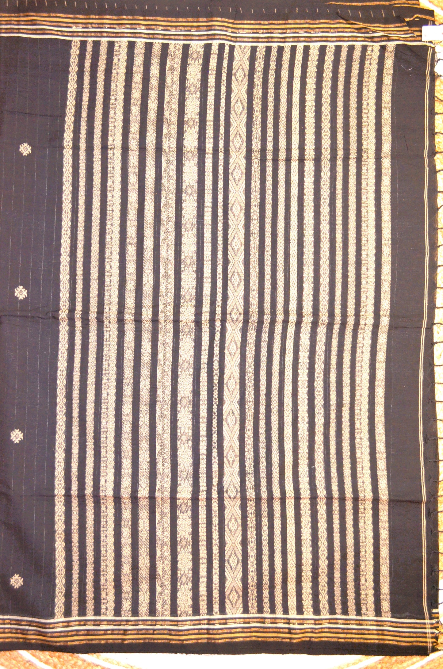 Black Buttery Mul Cotton Bengal Muslin Ghicha Handloom Saree
