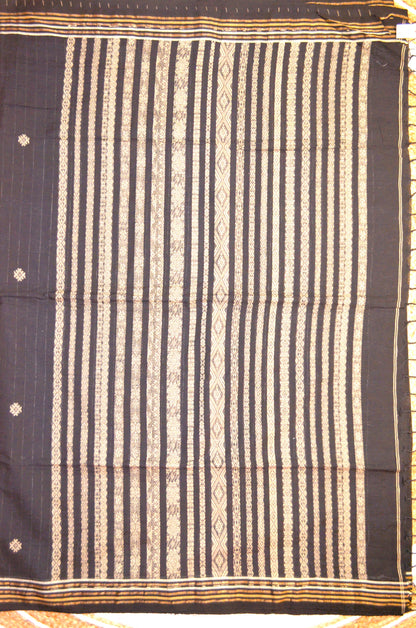 Black Buttery Mul Cotton Bengal Muslin Ghicha Handloom Saree