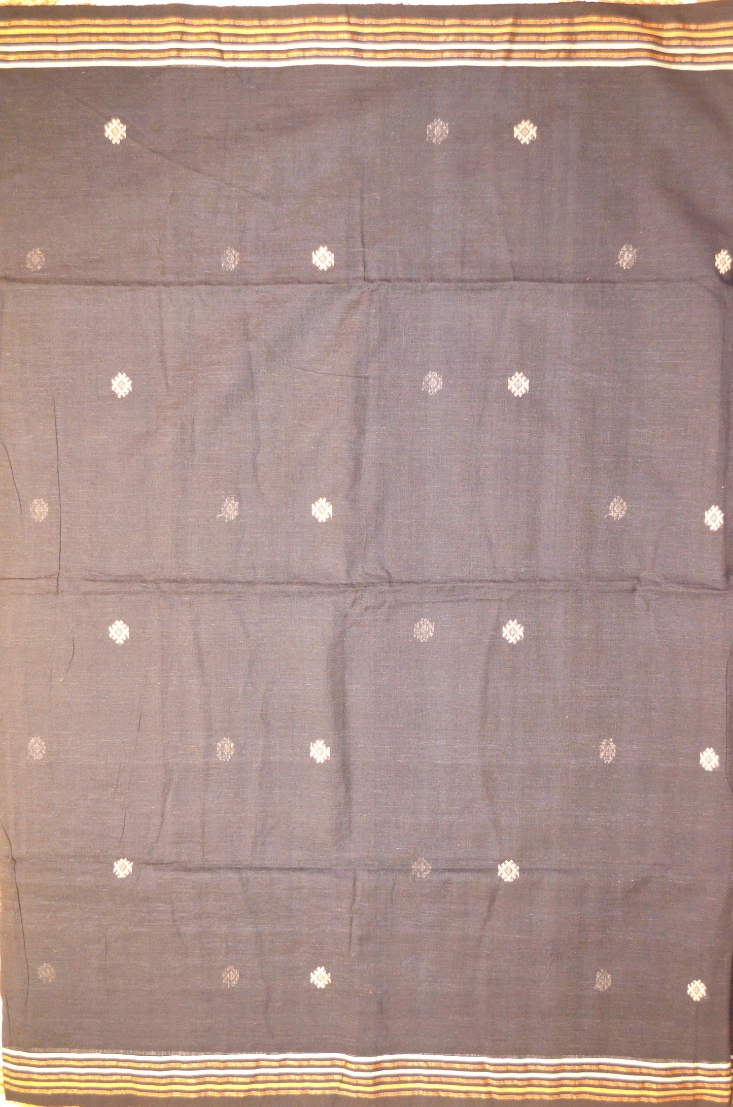 Black Buttery Mul Cotton Bengal Muslin Ghicha Handloom Saree