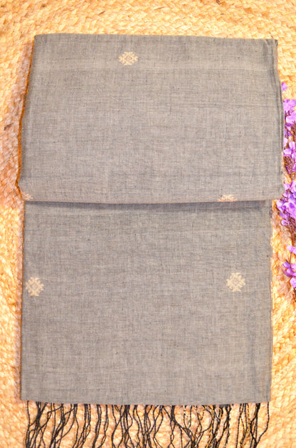 Steel Buttery Mul Cotton Bengal Muslin Ghicha Handloom Saree