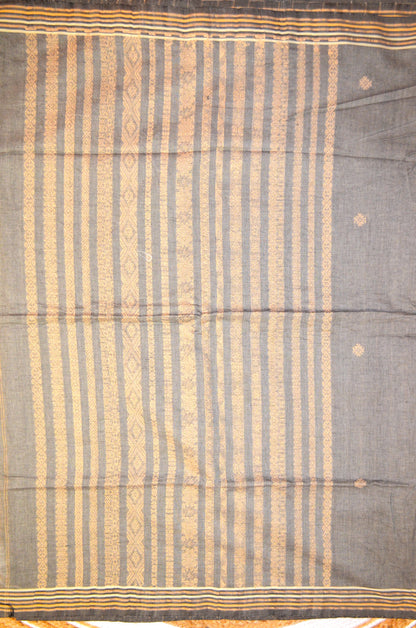 Steel Buttery Mul Cotton Bengal Muslin Ghicha Handloom Saree