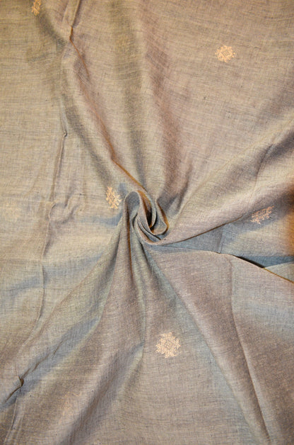 Steel Buttery Mul Cotton Bengal Muslin Ghicha Handloom Saree