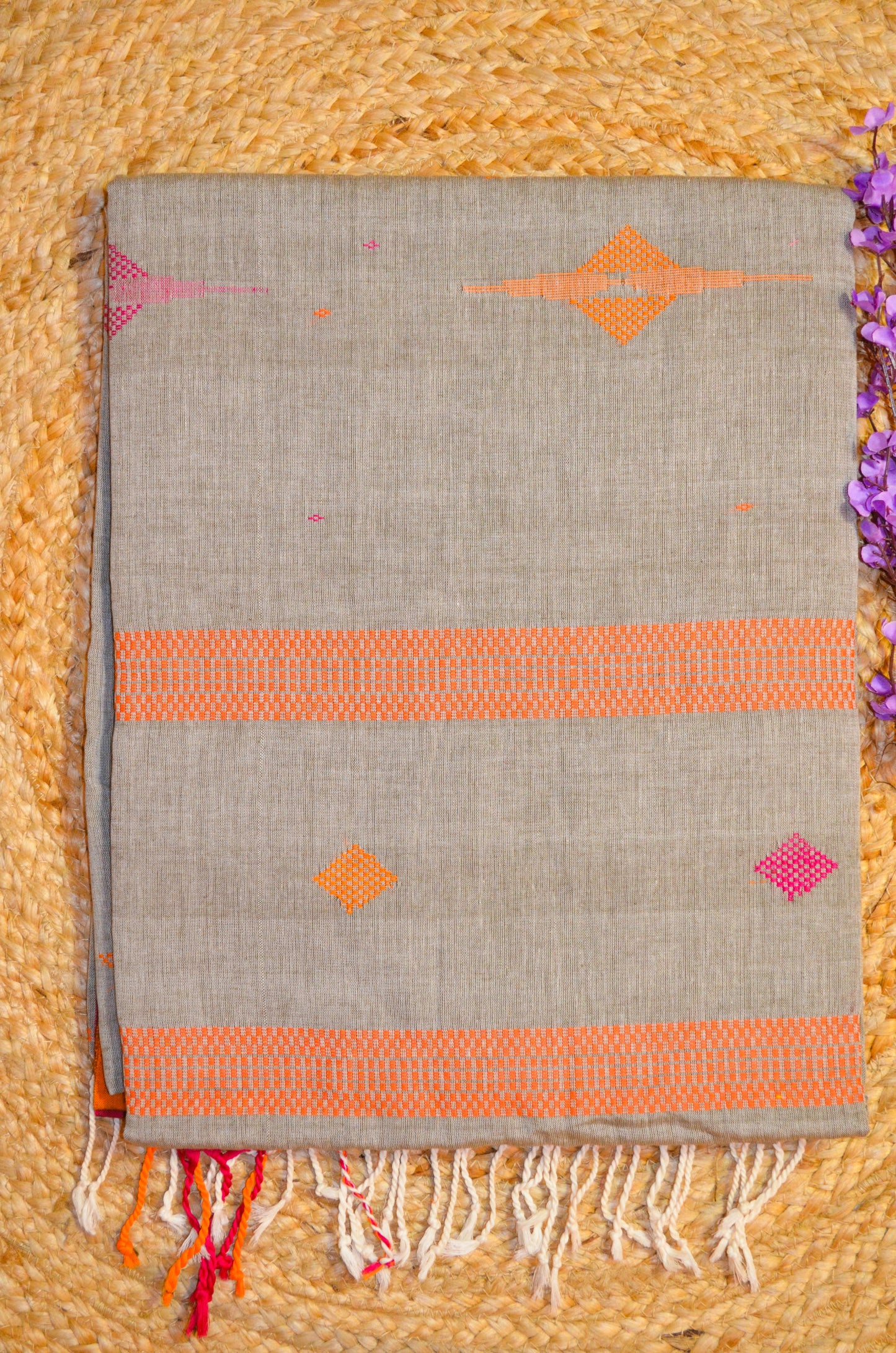 Dark Beige Buttery Mul Cotton Bengal Muslin Handloom Saree