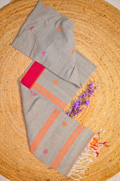 Dark Beige Buttery Mul Cotton Bengal Muslin Handloom Saree