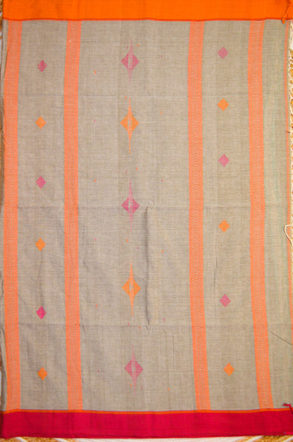 Dark Beige Buttery Mul Cotton Bengal Muslin Handloom Saree