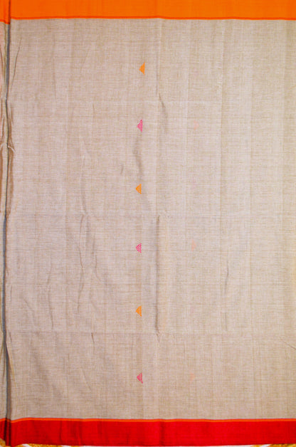 Dark Beige Buttery Mul Cotton Bengal Muslin Handloom Saree