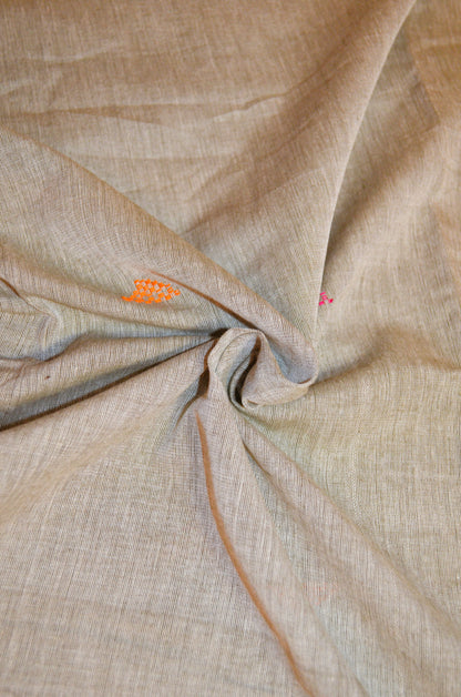 Dark Beige Buttery Mul Cotton Bengal Muslin Handloom Saree