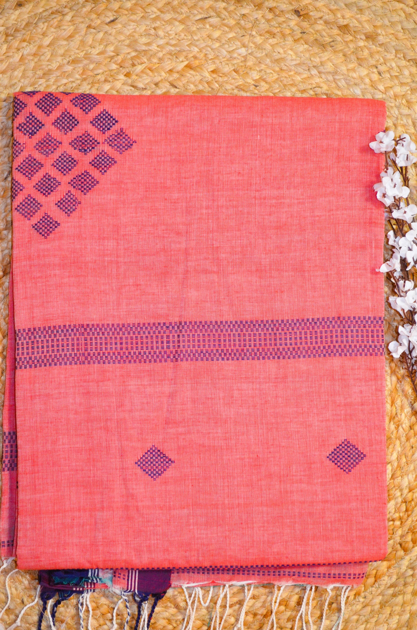 Dark Peach Buttery Mul Cotton Bengal Muslin Handloom Saree