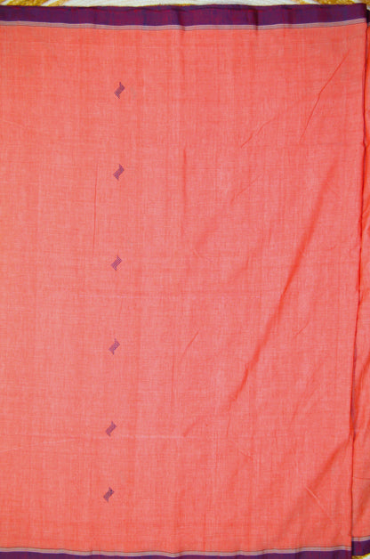 Dark Peach Buttery Mul Cotton Bengal Muslin Handloom Saree