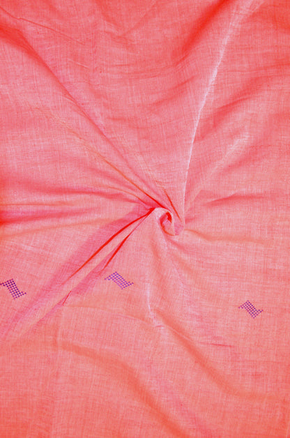 Dark Peach Buttery Mul Cotton Bengal Muslin Handloom Saree