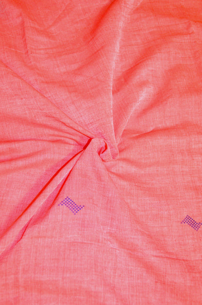 Dark Peach Buttery Mul Cotton Bengal Muslin Handloom Saree