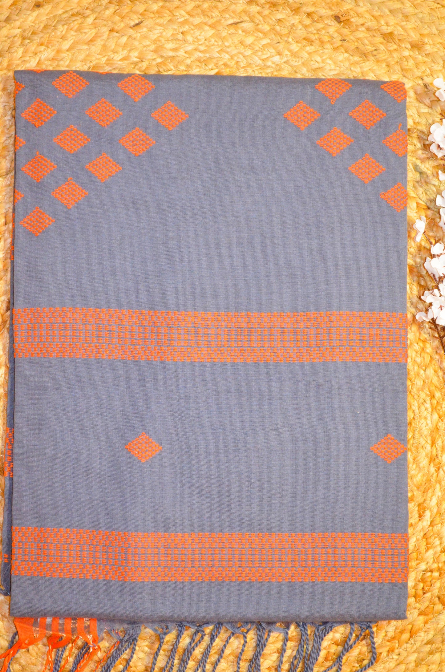 Steel Buttery Mul Cotton Bengal Muslin Handloom Saree