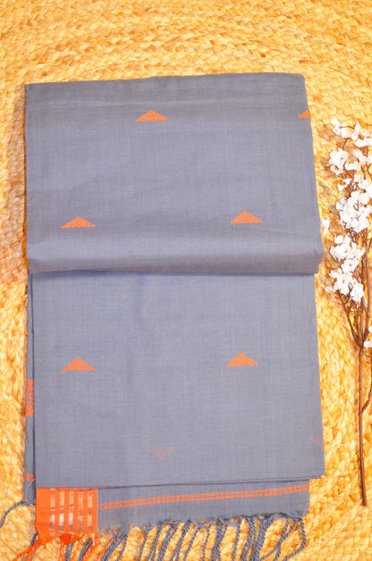 Steel Buttery Mul Cotton Bengal Muslin Handloom Saree