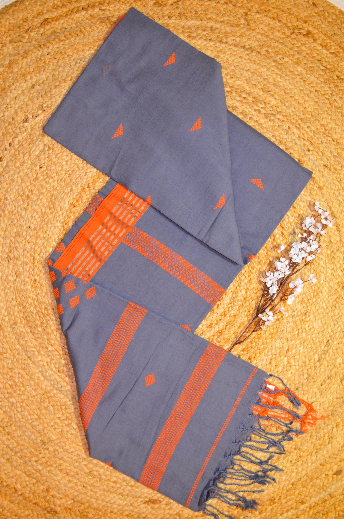 Steel Buttery Mul Cotton Bengal Muslin Handloom Saree